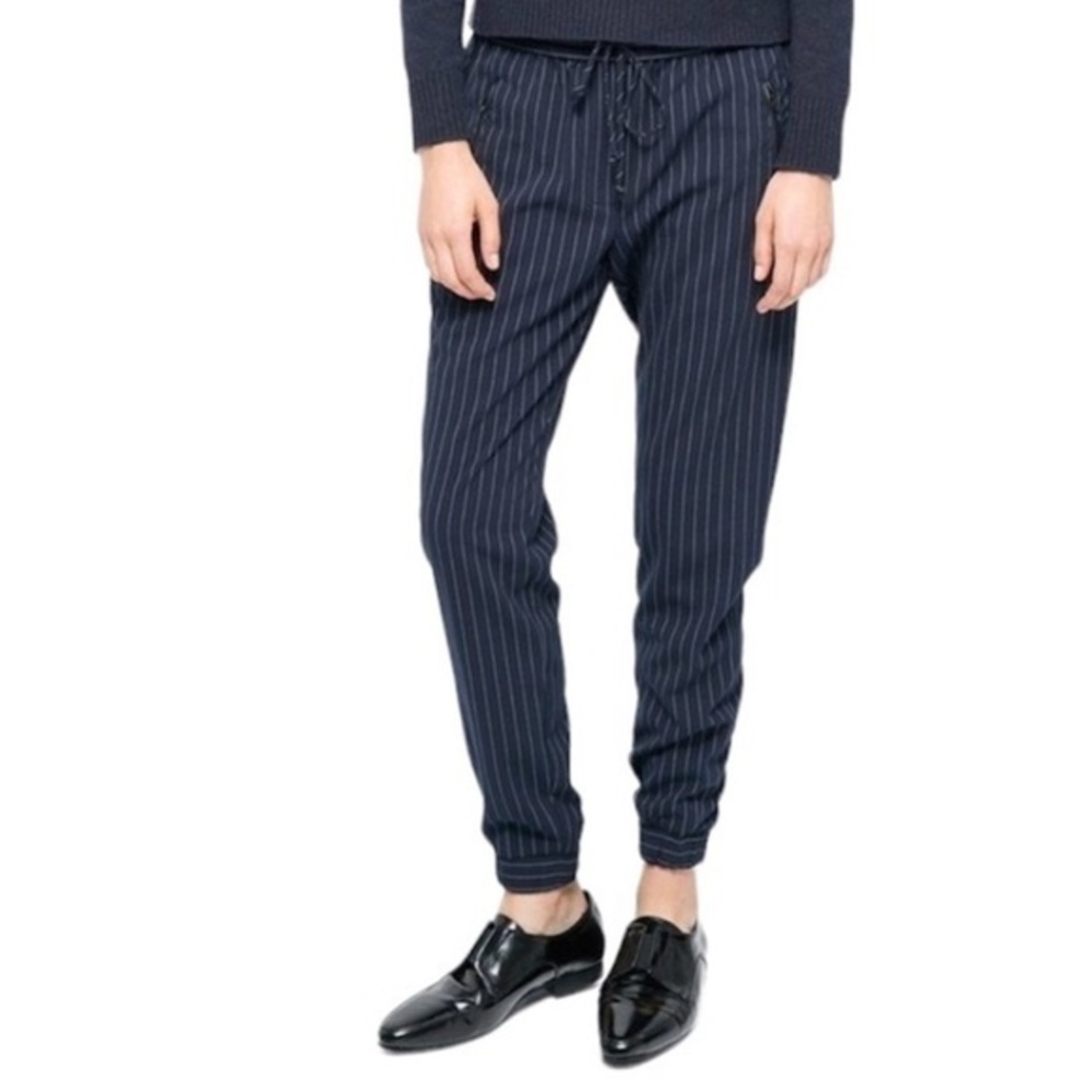 MNG by Mango Casual Navy White Pinstripe Zipped Pockets Cuffed Hem Pants‎ S